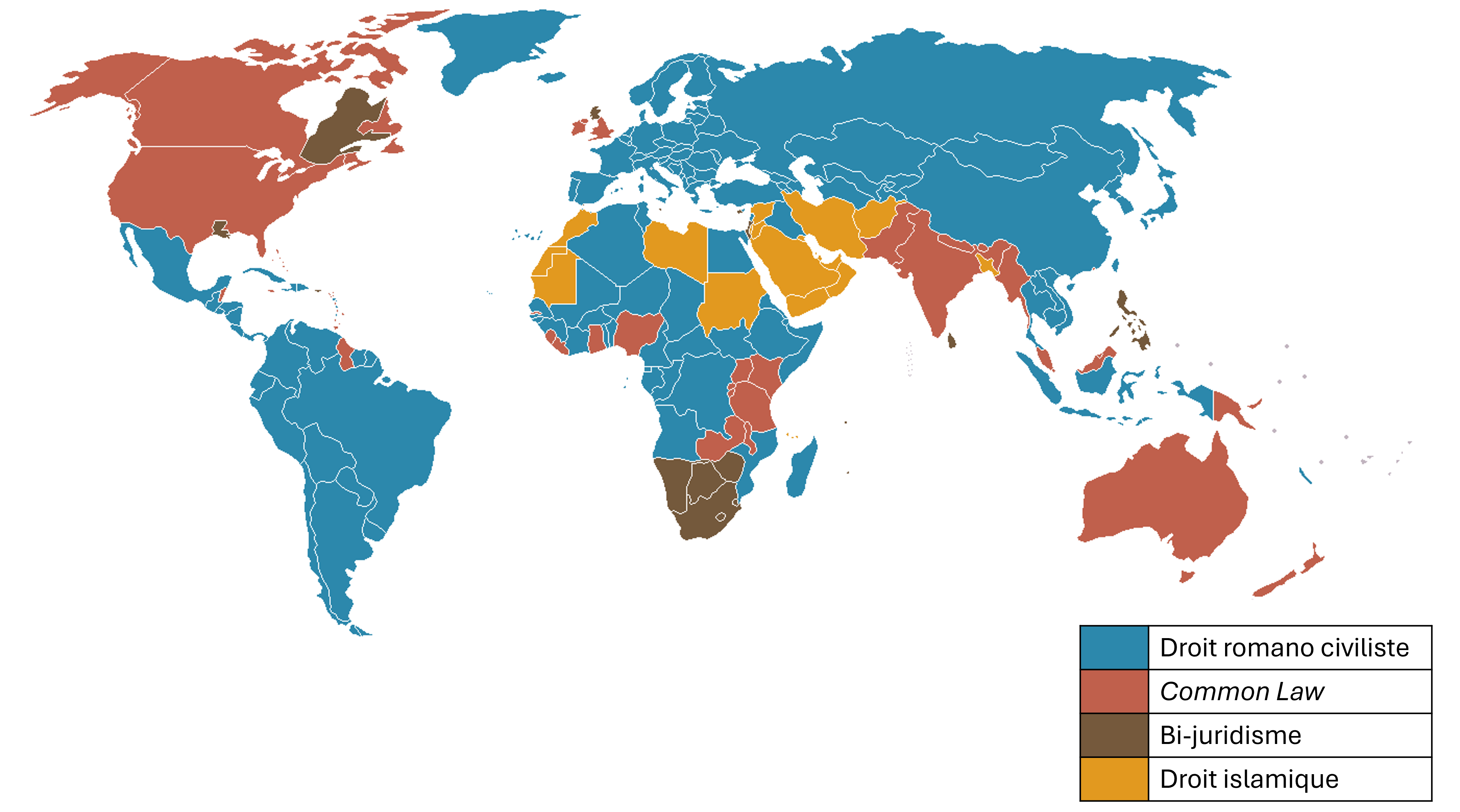 Carte des systèmes juridiques dans le monde